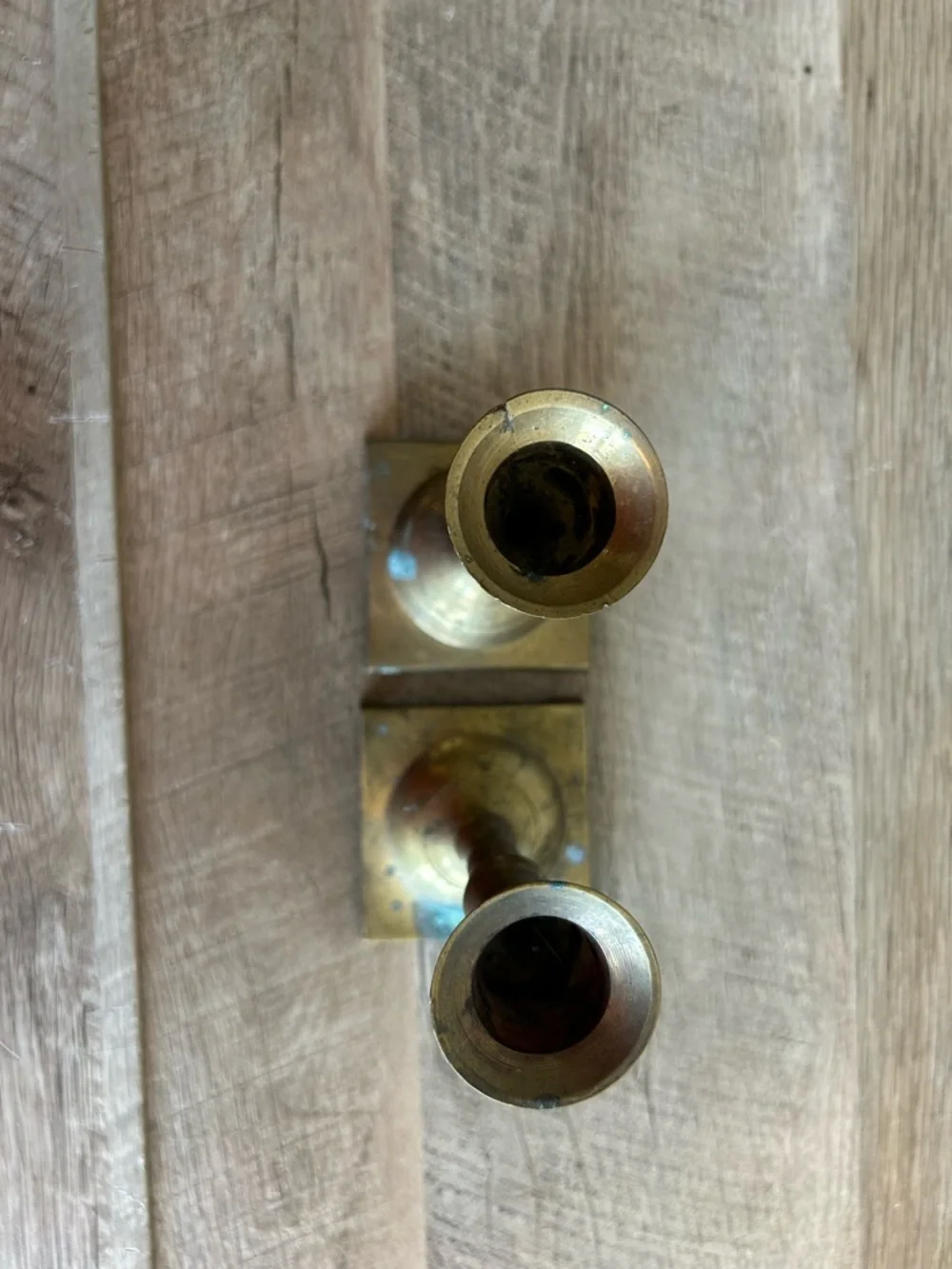 2 Vtg‎ Antique Colonial Style Brass  Taper Candlestick Candle Holder Patina